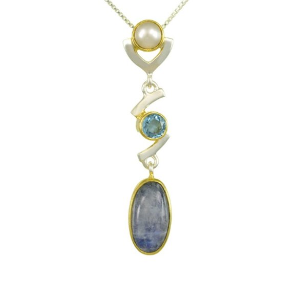 Sterling Silver and 22K Gold Vermeil Pendant with painted Rainbow Moonstone - Picture 1 of 1